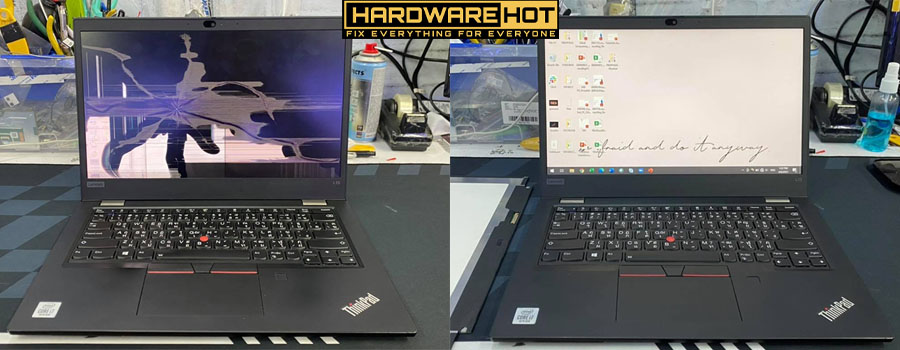 เปลี่ยนจอโน๊ตบุ๊ค Lenovo Thinkpad L13 อาการจอแตก จอ Full HD IPS